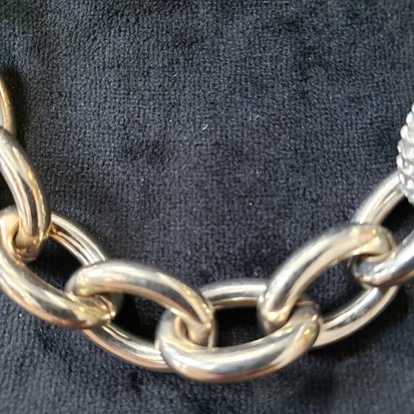 Loft Women Fashion Silver Tone Pave Rhinestone Bold Link Necklace w/ Lobster - Picture 4 of 8